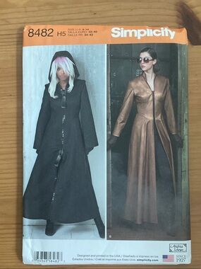 Simplicity Long Coat Dress Pattern in Black & Bronze Metallic